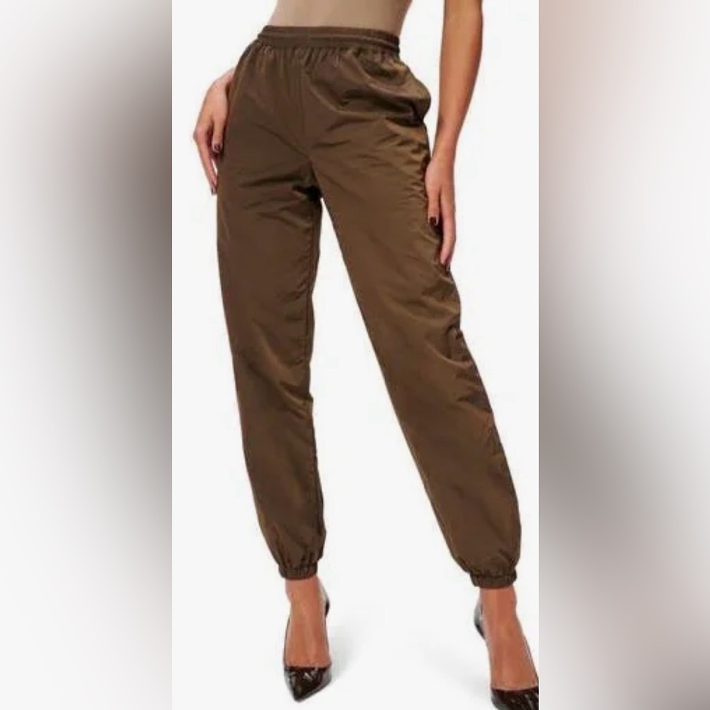 Good American Mocha Essential Nylon Joggers Size 2 # 829
